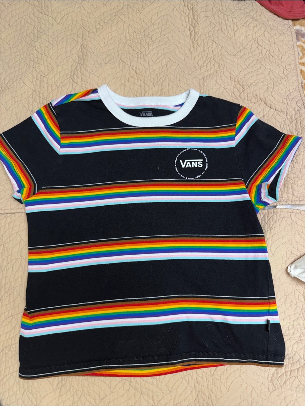 Vans Black Tee with Rainbow Stripes